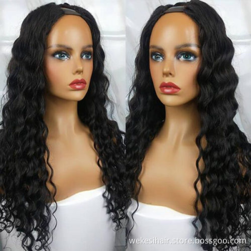 Brazilian cuticle aligned 26 inch human hair wigs vendors,raw unprocessed peruvian virgin loose wave U part wigs
